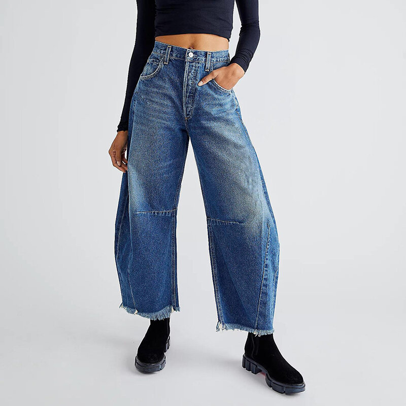Jean vintage taille moyenne pour femme, pantalon court en denim, jambe droite, jambe large, jean baril, petit ami, Y2K