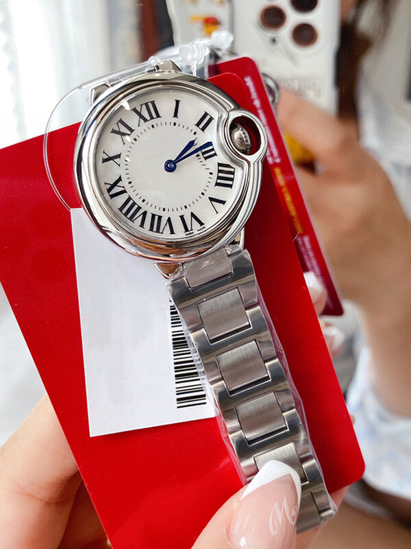 Relógio de quartzo de diamante com mostrador redondo feminino, aço, clássicos, impermeável, luxo, vintage, designer, novo, moda, ouro, 2024