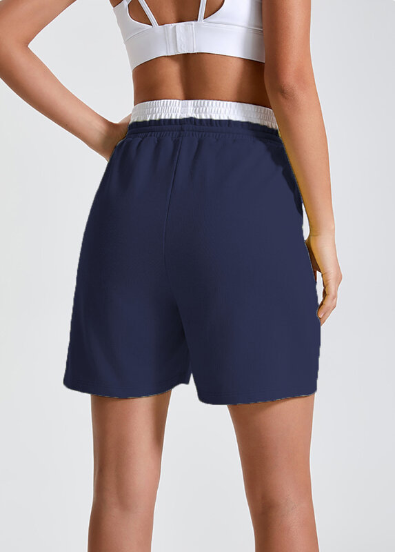 Celana pendek wanita, celana pendek longgar kasual pinggang elastis ikat setengah celana dengan kantong dalam tabung celana pendek untuk berjalan atletik musim panas
