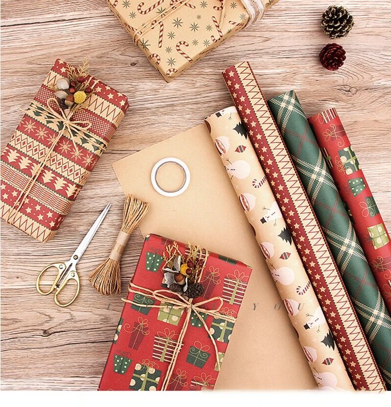 Rollo de papel de regalo Retro para Navidad, papel para envolver, manualidades, boda, cumpleaños, vacaciones, ducha, embalaje, decoración, 50x70cm, 1 rollo
