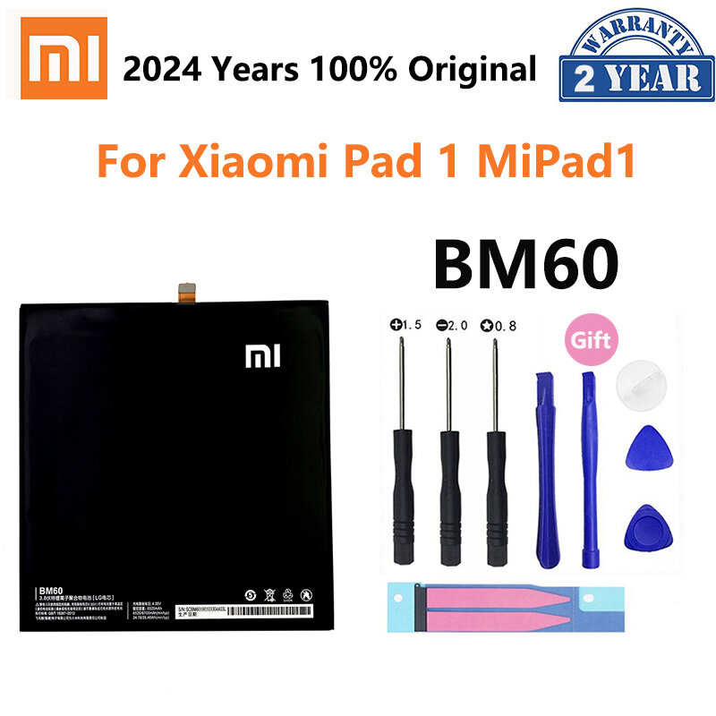 Substituição da bateria para Xiaomi Mi Pad, 100% Original Tablet baterias, BM60, BM61, BM62, BN60, BN80, MiPad 1, 2, 3, 4 Plus