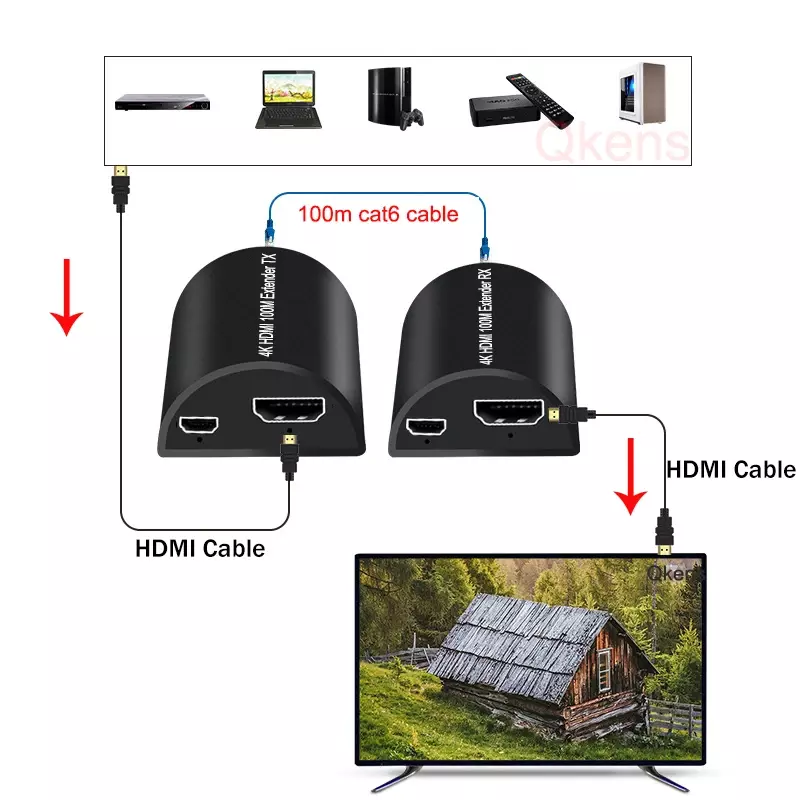 HDMI 익스텐더 비디오 컨버터, CAT5e Cat6 UTP RJ45 LAN 네트워크 이더넷 케이블, PS3 PS4 PS5 Xbox PC TV용, 4K 100M, 1080P 60m