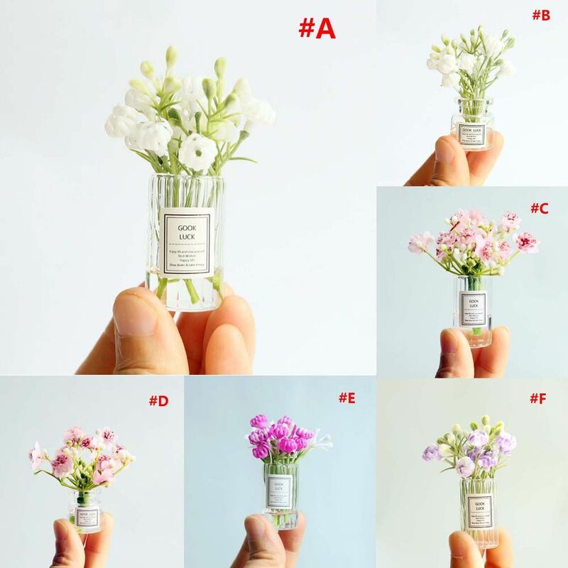 Jasmine Flower Vase for Doll House Decoração, Dollhouse Acessórios, Simulação Vasos de Plantas, Desktop Decor