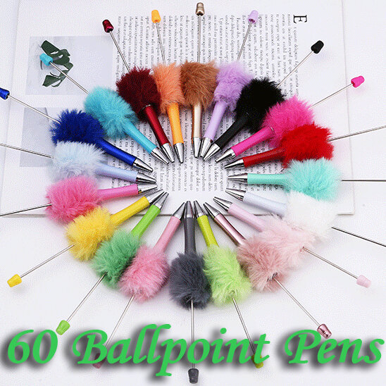 60Pcs Plush Beaded Pen Bead DIY   Pen Plastic Beadable Pen Bead Pen School Office Writing Supplies Stationery Wedding Gift