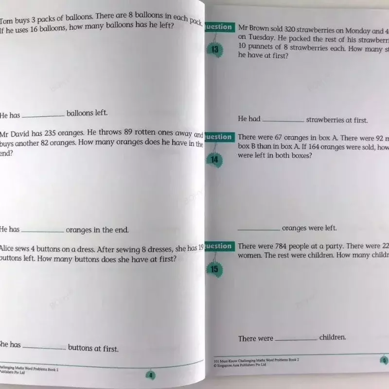 Libro de matemáticas con problemas de palabras, libro de práctica de matemáticas de Singapur, grado de escuela primaria, 1 a 6, juego de 6 libros en inglés, 101