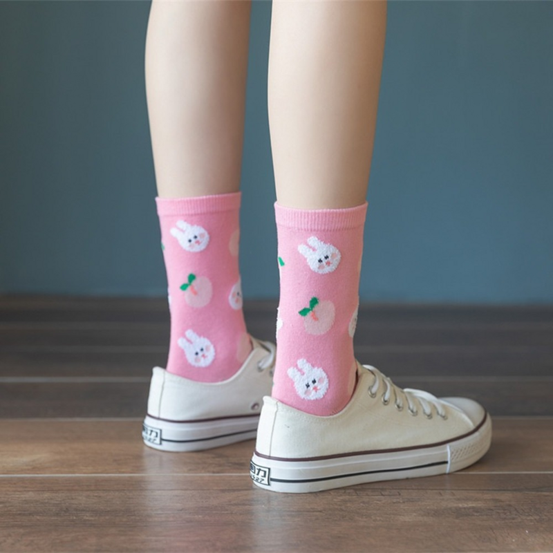 6 paar lente en zomer nieuwe creatieve fruitdieren patroon vrouwen sokken comfortabele ademende fahsion casual cartoon sokken