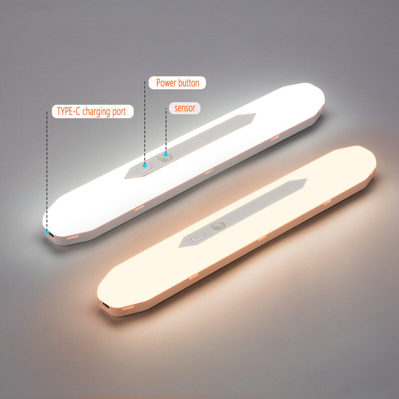 LED Night Light com Sensor de Movimento, Detector Recarregável USB, Lâmpada de parede com bateria, Escurecimento Stepless, Quarto, 2600mAh