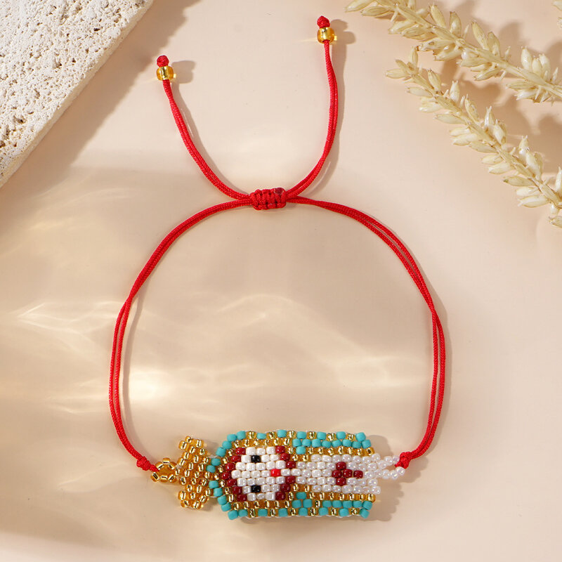 Bracelet perlé pour jeune fille, design de dessin animé, original, tricot à la main, bohème, réglable, marée simple, perle de riz
