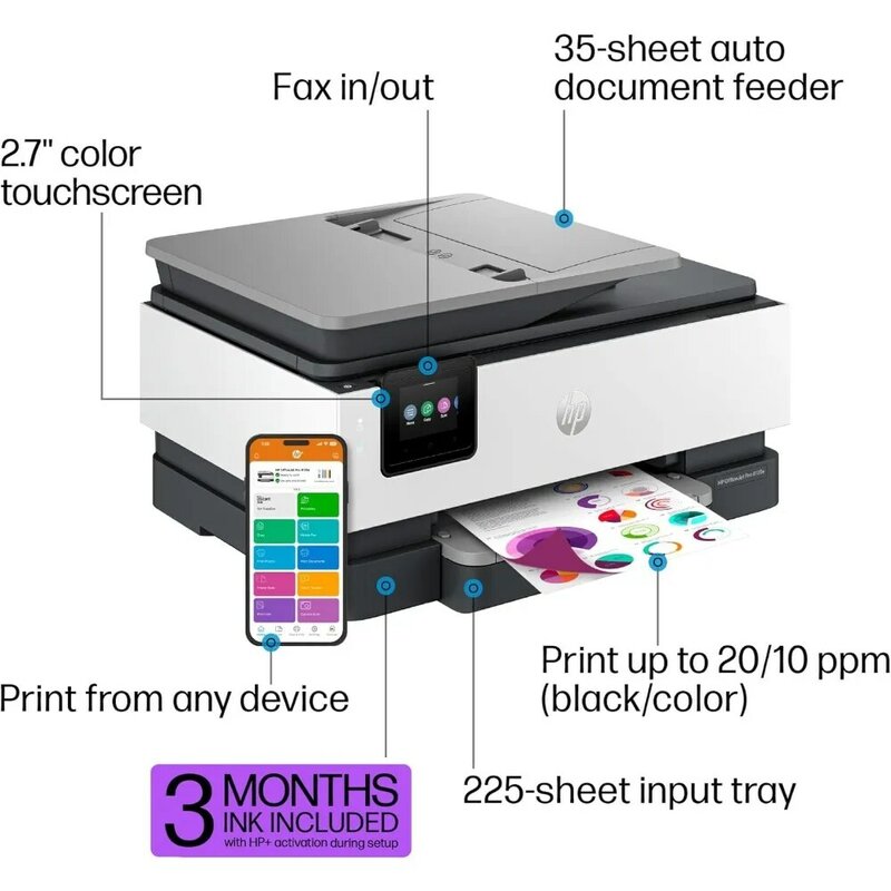 Office jet Pro 8135e All-in-One-Drucker, Farbe, Drucker für zu Hause, Drucken, Kopieren, Scannen, Faxen, Sofort tinte
