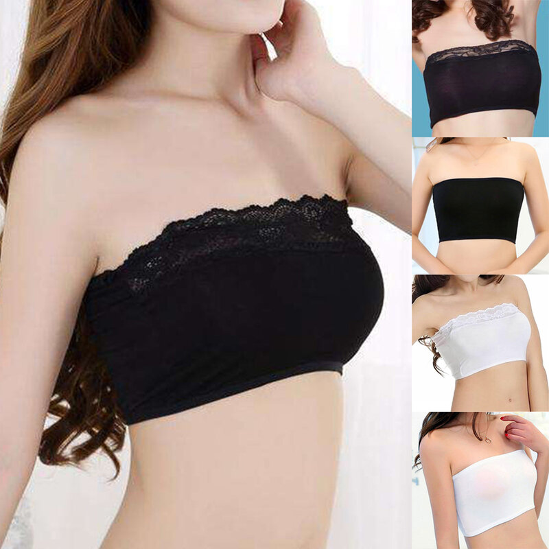 Women Strapless Bras High Stretch Bandeau Bra Breathable Solid Color Seamless Crop Tank Tops Camisole Comfy Soft Underwear