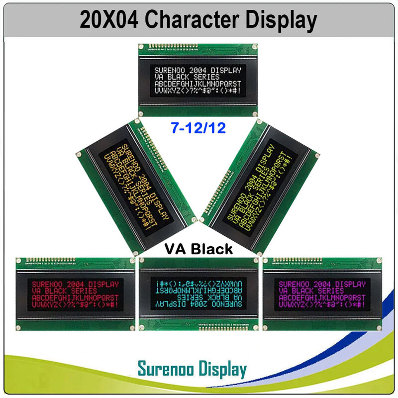 Surenoo 204 20X4 2004 znakowy moduł LCD ekran wyświetlacza LCM VA negatywny czarny z białym niebieskim pomarańczowym zielonym podświetleniem LED