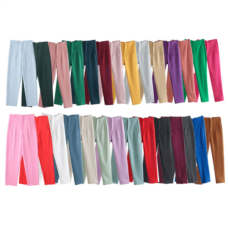 Pantalones elegantes de cintura alta para Mujer, ropa de oficina, Vintage, con cremallera, 2023