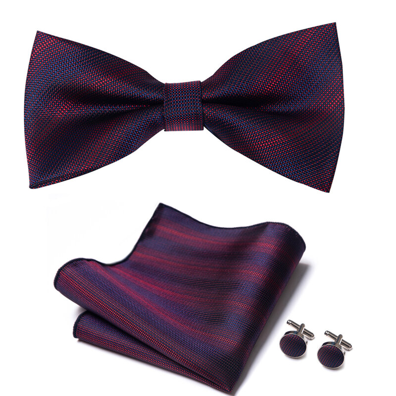 New Design 60 Colors Butterfly Tie Pocket Squares Cufflink Set  Bowtie Men Fit Office Red Blue hombre Formal Clothing