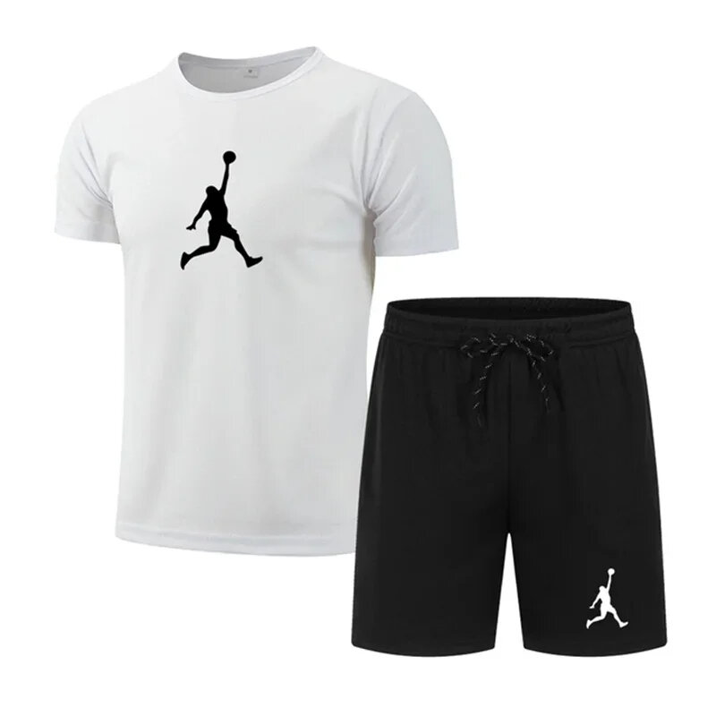 Conjunto de camiseta y pantalones cortos para hombre, traje deportivo con estampado, casual, a la moda, de manga corta, para v