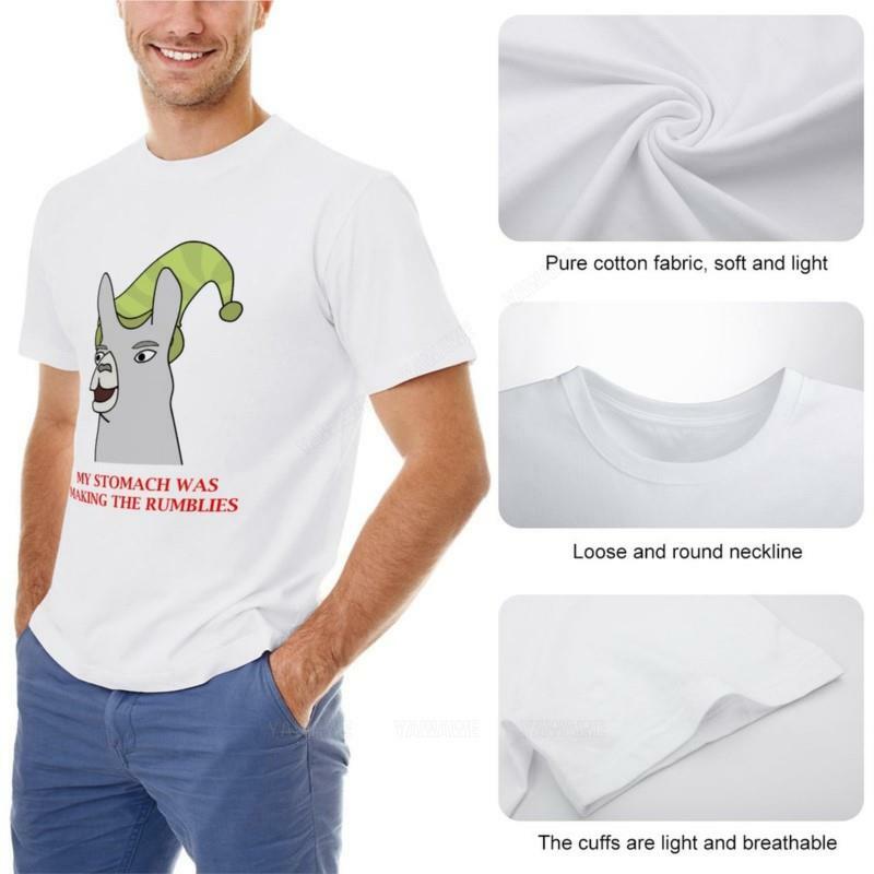 Llamas 모자 포함-"내 위가 럼블리 만들고있어" 티셔츠 또는 목 티셔츠, 크고 키가 큰 남성 티셔츠