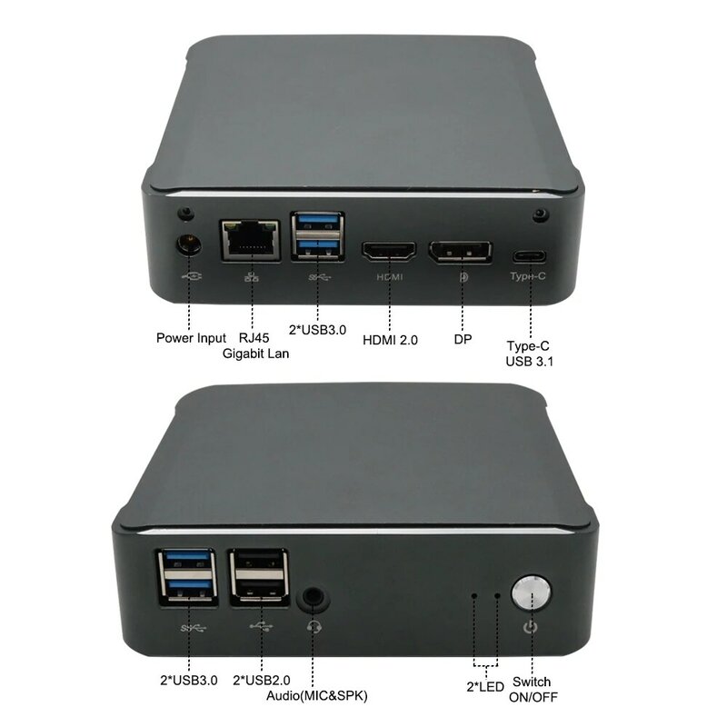 Eglobal-Mini PC con Windows 10, ordenador con Intel i7-10510U, 2 x DDR4 M.2, Nuc Ultra, Barebone, tipo C, 4K, 60Hz, HDMI2.0, DP