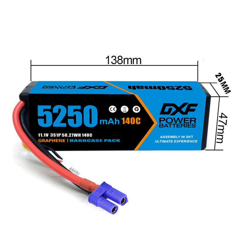 DXF 11.1V 140C 5250mAh 3S Lipo Battery with EC5 XT60 Deans Connector Hardcase Battery for RC Car Boat Truck Helicopter Airplane