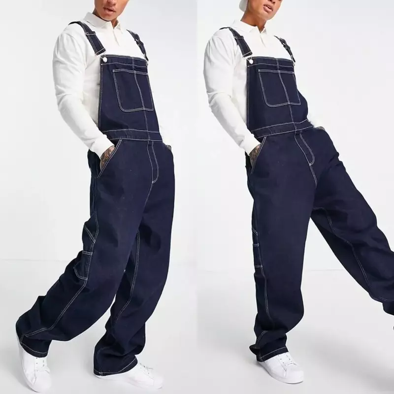 Джинсы мужские потертые прямые до щиколотки, потертые брюки-карго с карманами, однотонные повседневные штаны в стиле High Street свободного покроя