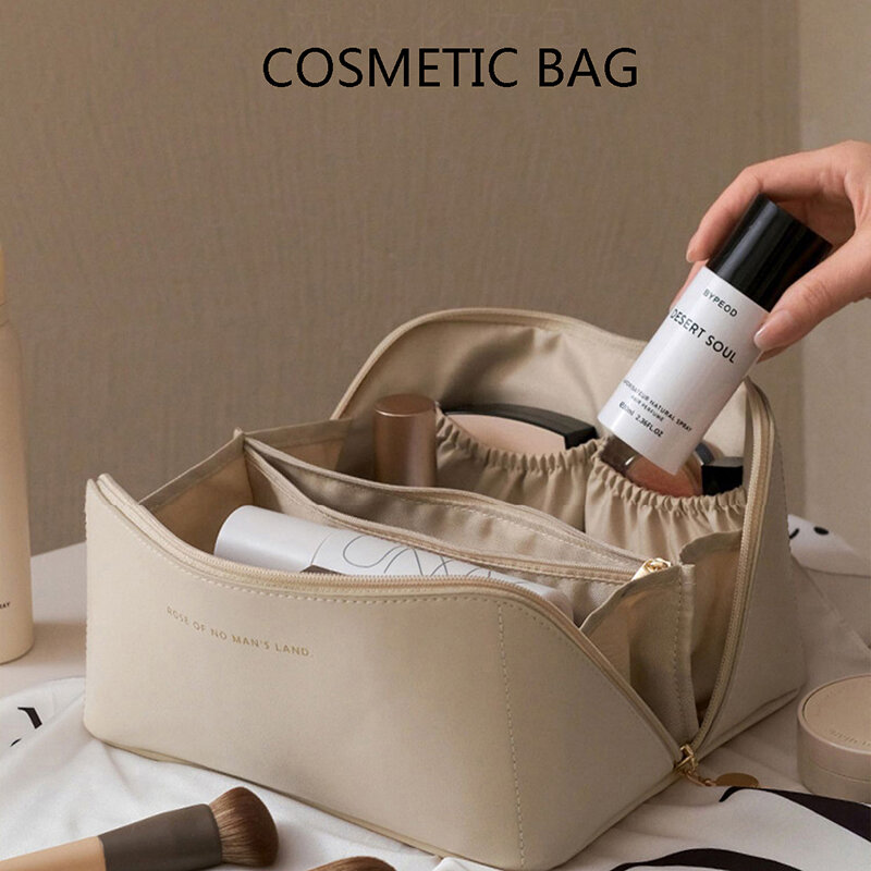 Large Travel Cosmetic Bag for Women Leather Makeup Organizer Female Toiletry Bags Toiletries Organizer Female Storage Makeup Box