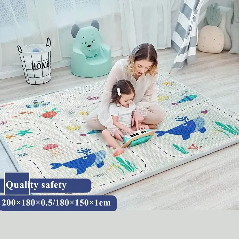 Tikar bermain merangkak bayi, tikar tebal 1cm/2023 cm untuk keamanan anak-anak, hadiah mainan karpet ada lipatan 0.5