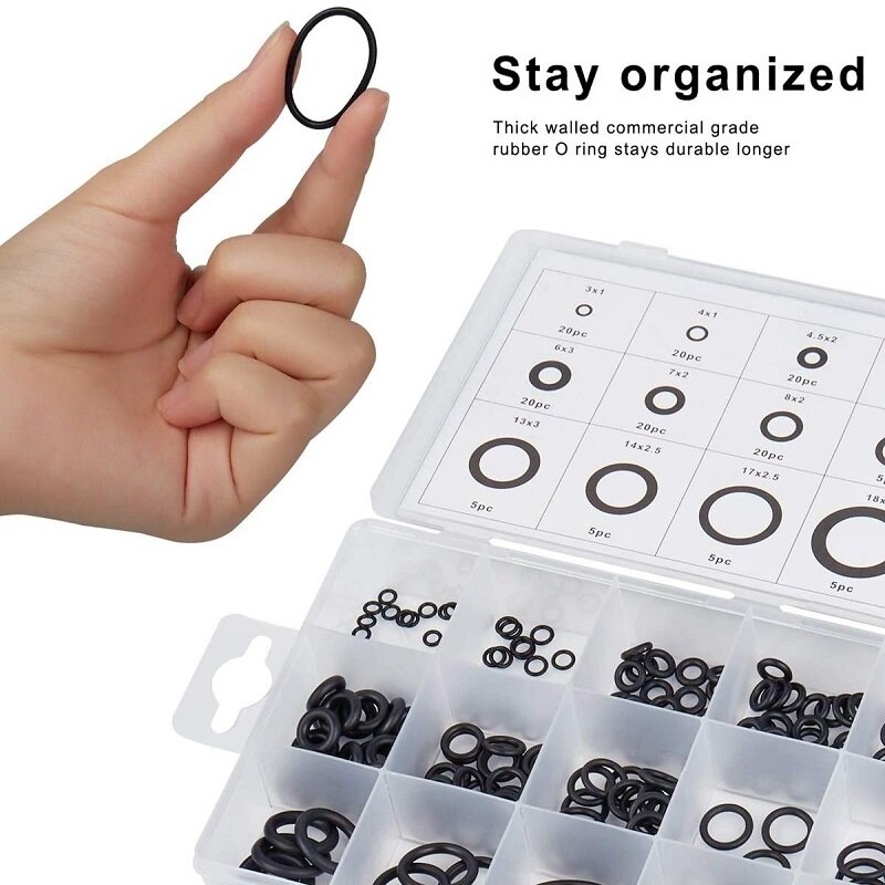 ACECARE Silicone Rubber O-ring Black Gasket Replacements Sealing Quick Couplers Fitting 225pcs