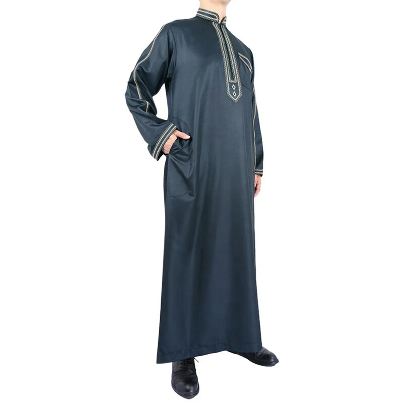 Z długim rękawem Aman Abaya 1 sztuka Jubba Thobe dla mężczyzn Kaftan Pakistan muzułmanin Arabia saudyjska Djellaba Islam odzież modlitwa szata afgańska