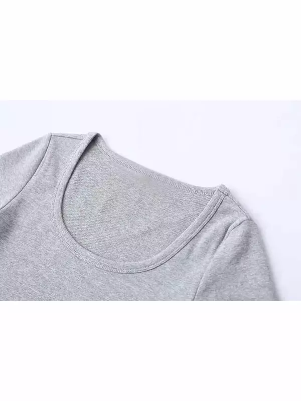 Vrouwen 2024 Nieuwe Mode Solide Veelzijdige Cropped O-Hals Elastische Slanke Gebreide Tops Vintage Lange Mouw Dames Shirts Chic Tops