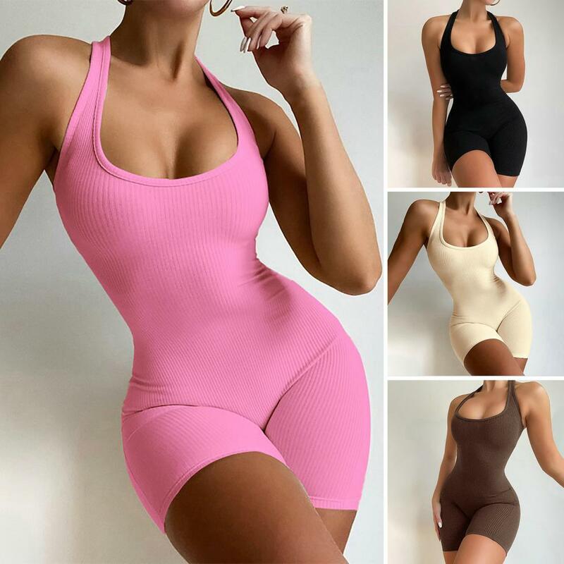 Bodycon Romper Breathable Solid Color Skinny Lady Jumpsuit Sleeveless Sweat Absorption Women Jumpsuit Activity Streetwear