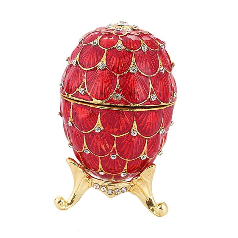 2Pcs Enamelled Egg Trinket Box Hand-Painted Crystal Decorative Hinged Jewelry Storage Box Holder