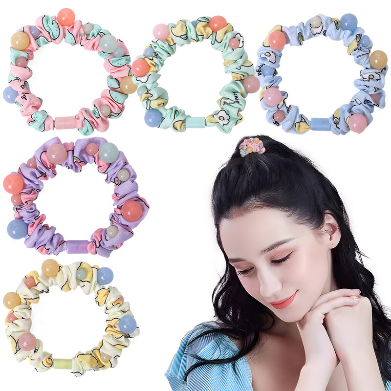 5pcs Macaron Jelly Bead Hair Rope Sweet Cute High Ponytail Hair Rope Small Bowel Scrunchie High Stretch Hairbands Headpiece