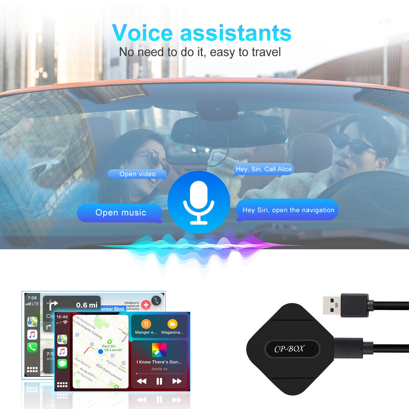 Podofo Carplay Dongle bezprzewodowy Carplay USB AI Box Android Auto AI Voice GPS Adapter Bluetooth WIFI dla VW/Audi/Porsche/Nissan