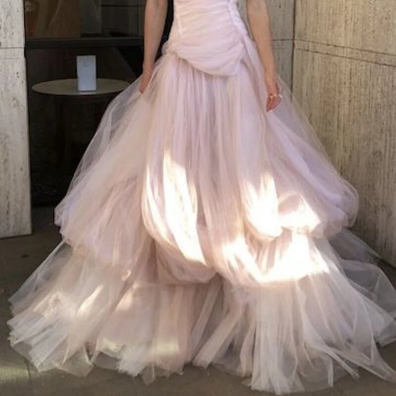 Женское вечернее платье без бретелек, розовое ТРАПЕЦИЕВИДНОЕ платье принцессы для торжественных случаев, прозрачное многослойное платье для невесты, новинка 2024