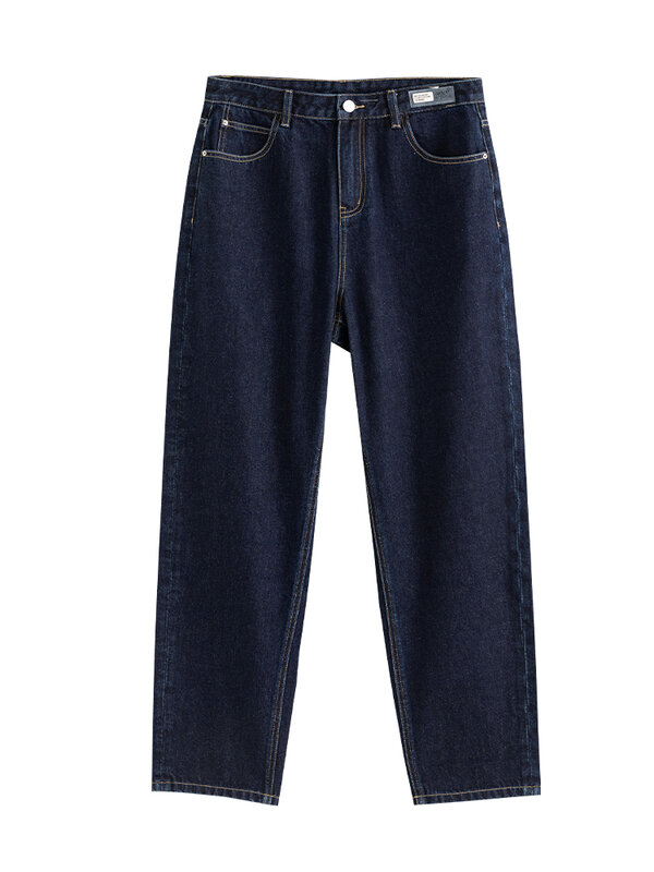 DUSHU Jeans Wanita Pinggang Tinggi Asli Warna Biru Tua Celana Crop Tapered Denim 2022 Jeans Komuter Kasual Katun Baru Musim Dingin