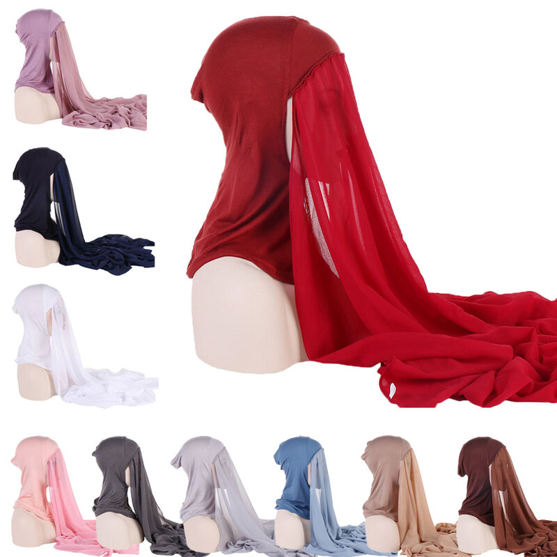 Мгновенный хиджаб с шапочкой, шифоновый Фата для женщин, мусульманская Мода, модная искусственная фуражка, шарф для мусульманских женщин, головной платок