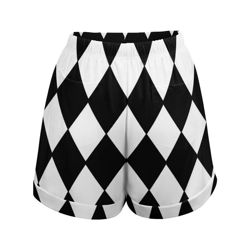 Shorts com estampa extragrande para mulher, preto e branco, contraste, moda coreana, personalizada, cintura alta, calça curta, calça sexy