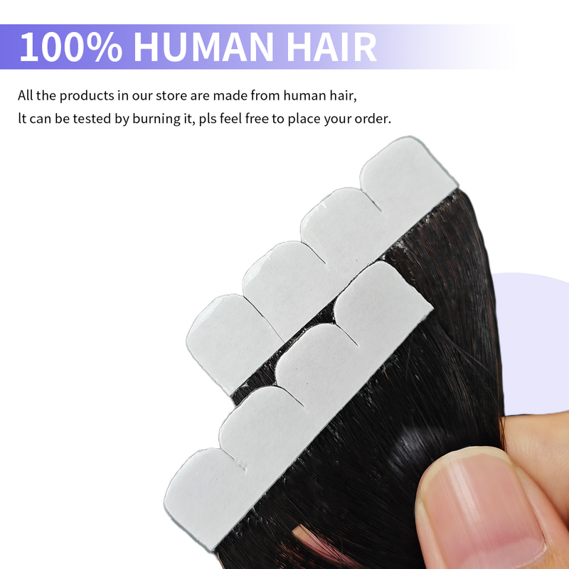 Natural Black Straight Tape In Human Hair Extensions 20Pcs/Lot 16-26Inch 100% Remy Skin Weft Adhesive Glue On For Women #1 Color