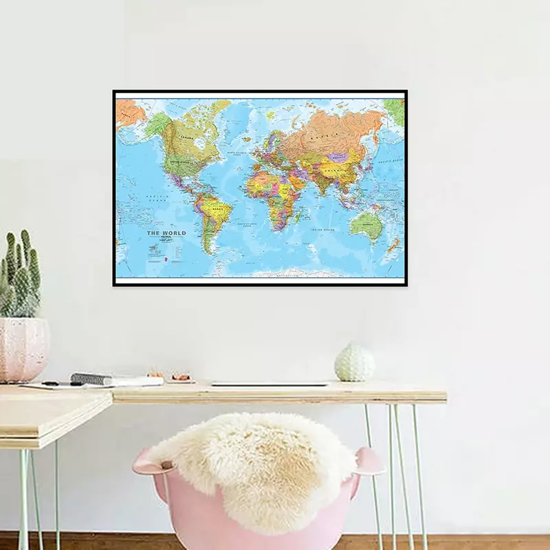60*40cm The World Political Map Highly Detailed Canvas Painting Modern Wall Art Poster School Supplies Living Room Home Decor