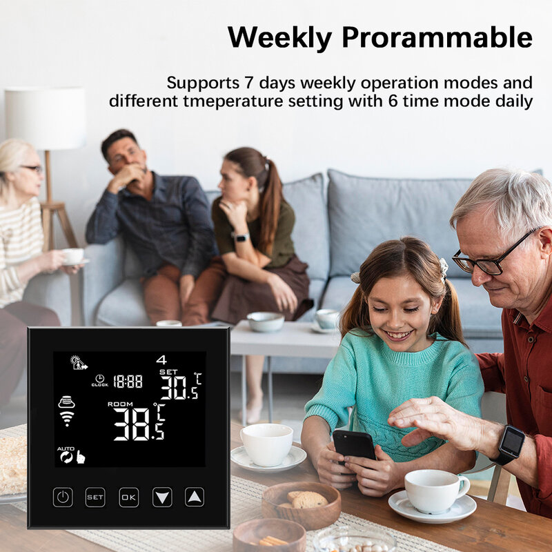 Thermostat intelligent WiFi mural, écran tactile LCD, chauffage au sol électrique, température de l'eau, télécommande