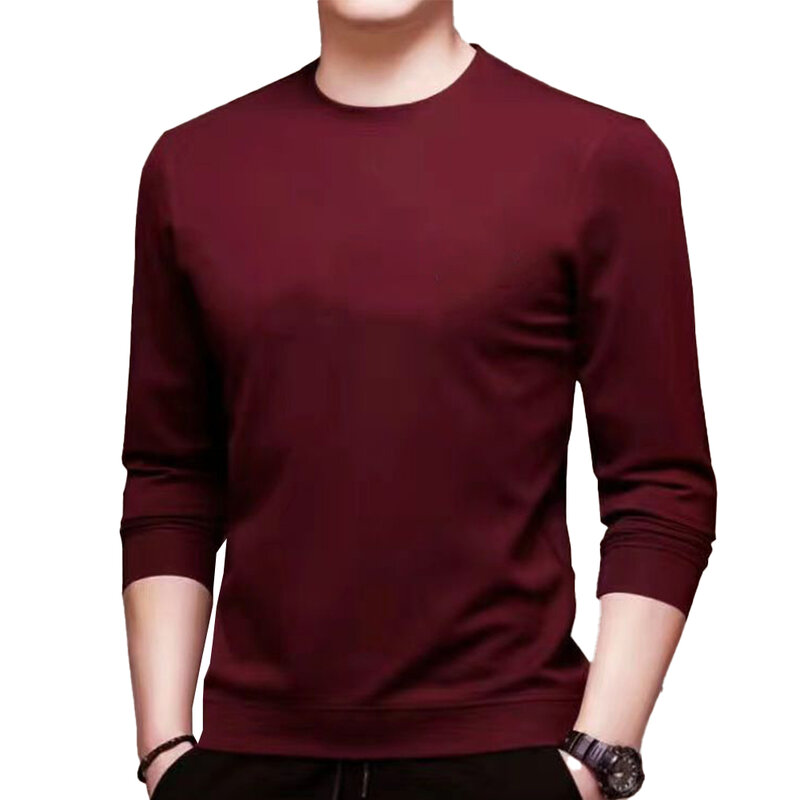 Male Mens Daily Hygroscopic Long Sleeve Muscle Activewear Skin-friendly Slim Fit Solid Color Undershirt Fashion