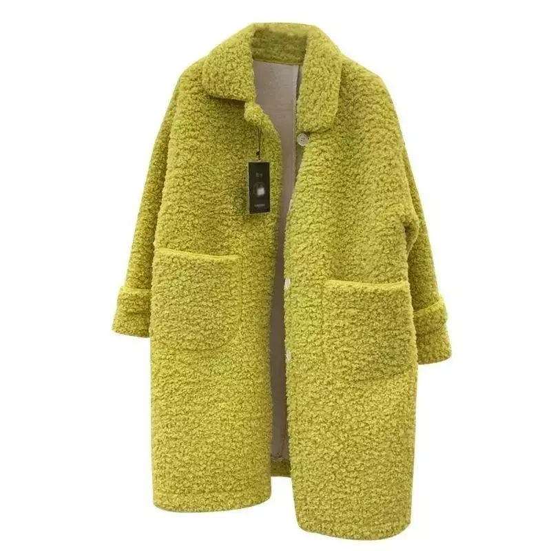 Jaket bulu domba imitasi wanita, mantel bulu Hanbok Musim Dingin Wanita buatan mantel bulu ukuran besar