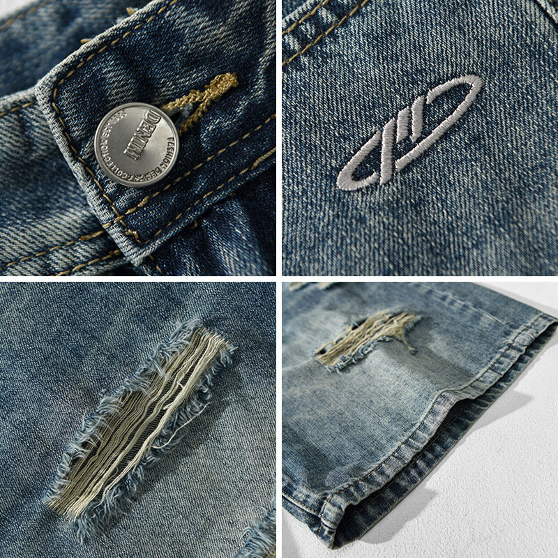 Мужские рваные джинсовые шорты, повседневные брюки из мягкого хлопка, свободного покроя, с потертостями, AG7149, лето 2024