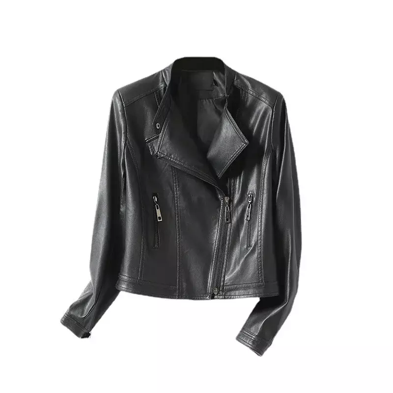 여성용 짧은 가죽 재킷, 오토바이 가죽 재킷, 한국 캐주얼 라펠 코트, 여성 자케타, 2023 가을 신상