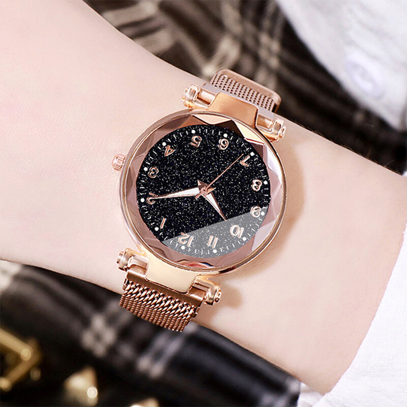 Conjunto relógio quartzo feminino, tudo em um, relógio estrela, sucção de ferro, pulseira de aço, simples e popular, versão coreana, nova moda, 2023