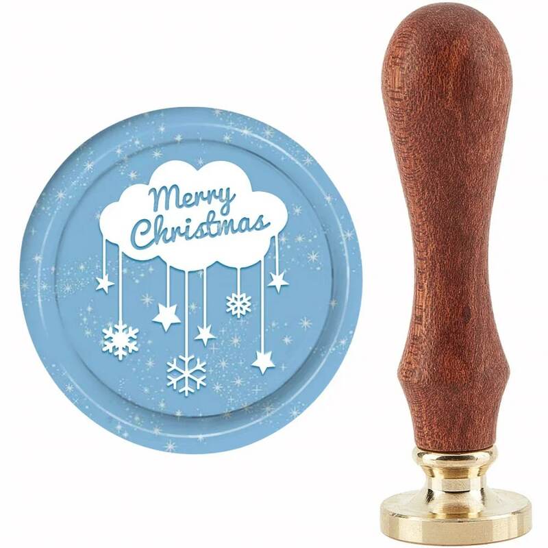 1PC Merry Christmas Wax Seal Stamp Clouds Sealing Stamp 30mm Removable Brass Head Sealing Stamp with Wooden Handle Invitations