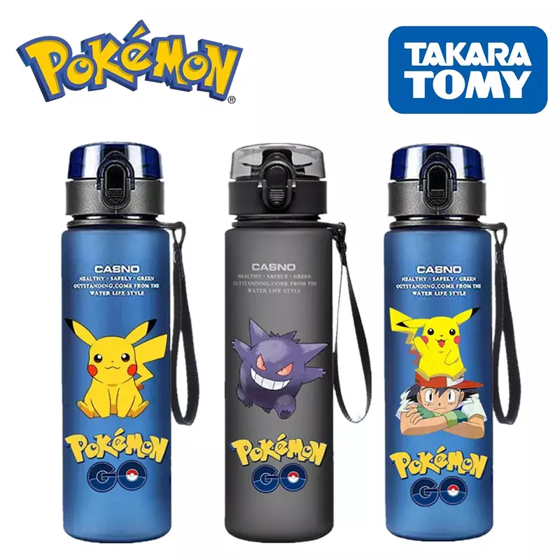Pokemon 560ml Wasser becher Kinder tragbare Kunststoff Cartoon Kawai Pikachu Erwachsenen Outdoor große Kapazität Sport Wasser flasche Pikachu
