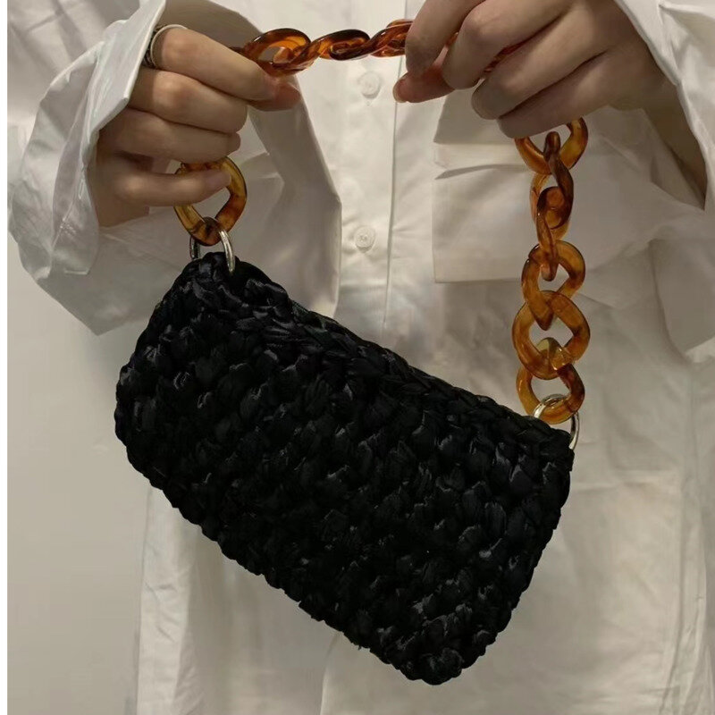 2024 tas tenun warna murni wanita Korea Selatan tas selempang bahu rantai tas tangan desainer dompet tas tangan