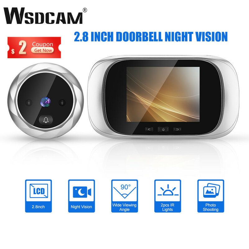 Wsdcam 2.8 Inci LCD Digital Lubang Pengintip Bel Pintu 90 Derajat Mata Pintu Kamera Penampil Malam Visi Foto Pintu Cincin Monitor