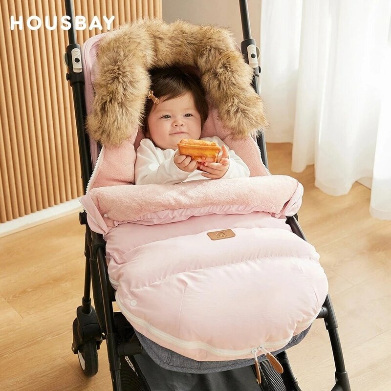Зимняя Сумка-коляска для детской коляски, съемный плотный меховой воротник, теплый фланелевый кокон для новорожденных, детский конверт