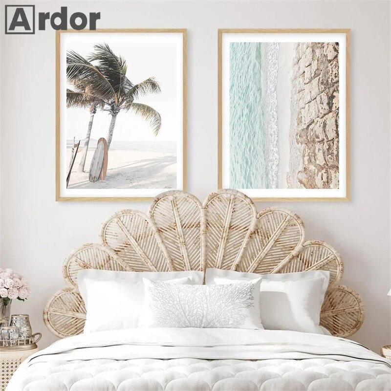 Poster pohon kelapa pantai laut seni dinding perjalanan cetak pemandangan musim panas lukisan kanvas Gambar Modern dekorasi ruang tamu rumah