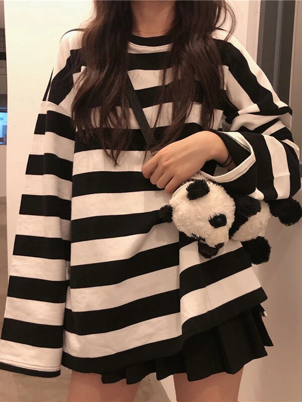 Striped Shirts Streetwear Harajuku Couple Tops Woman Oversize Vintage Gothic Shirt Spring Long Sleeve T-shirt Female Blouse Tops